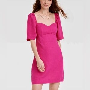 Barbiecore Pink Linen Blend Women’s Mini Dress Feminine Plus Size